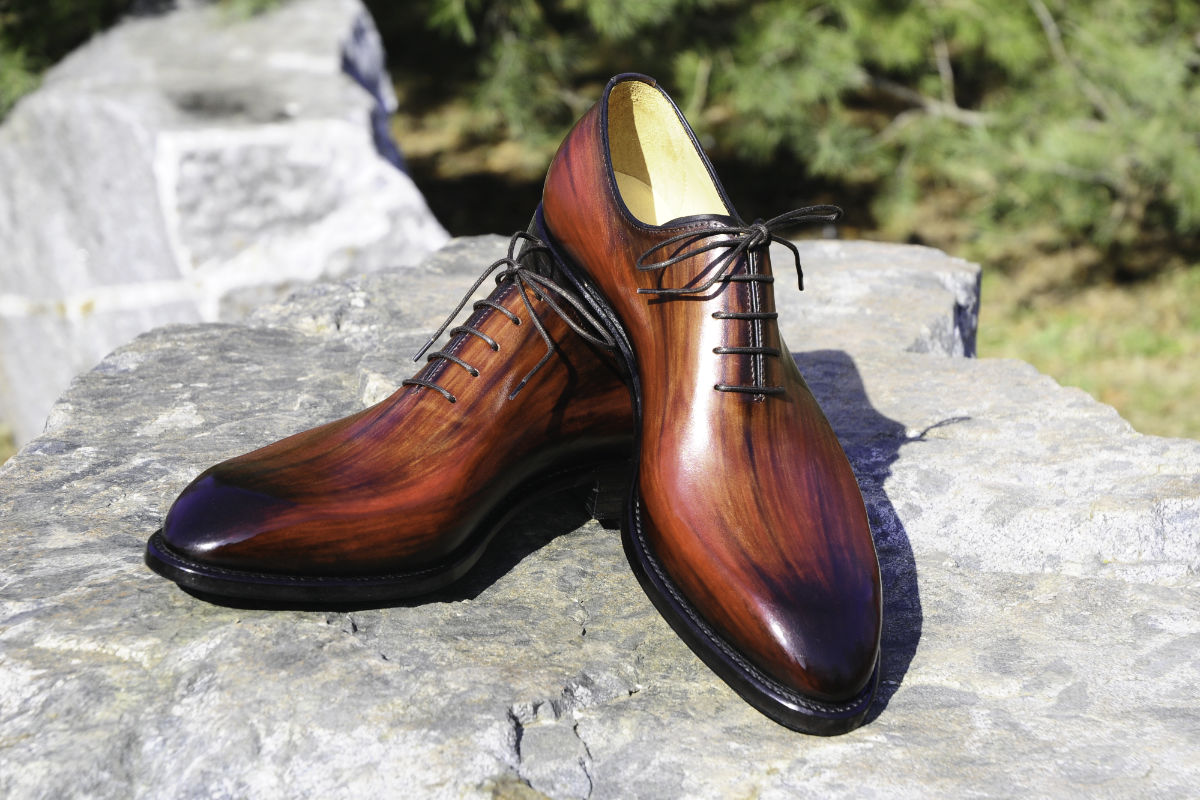 Ručně šité rámové boty na zakázku Oxford Wholecut s ručním barvením 