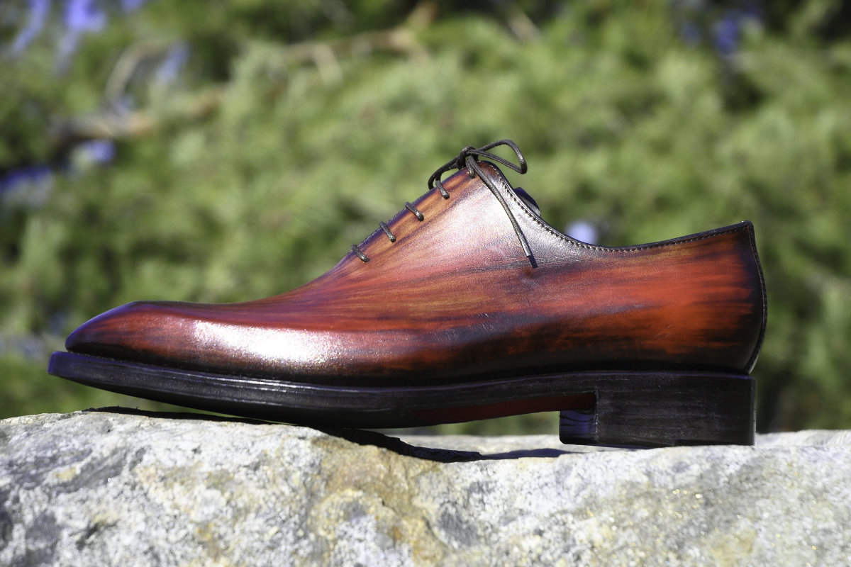 Ručně šité rámové boty na zakázku Oxford Wholecut s ručním barvením 