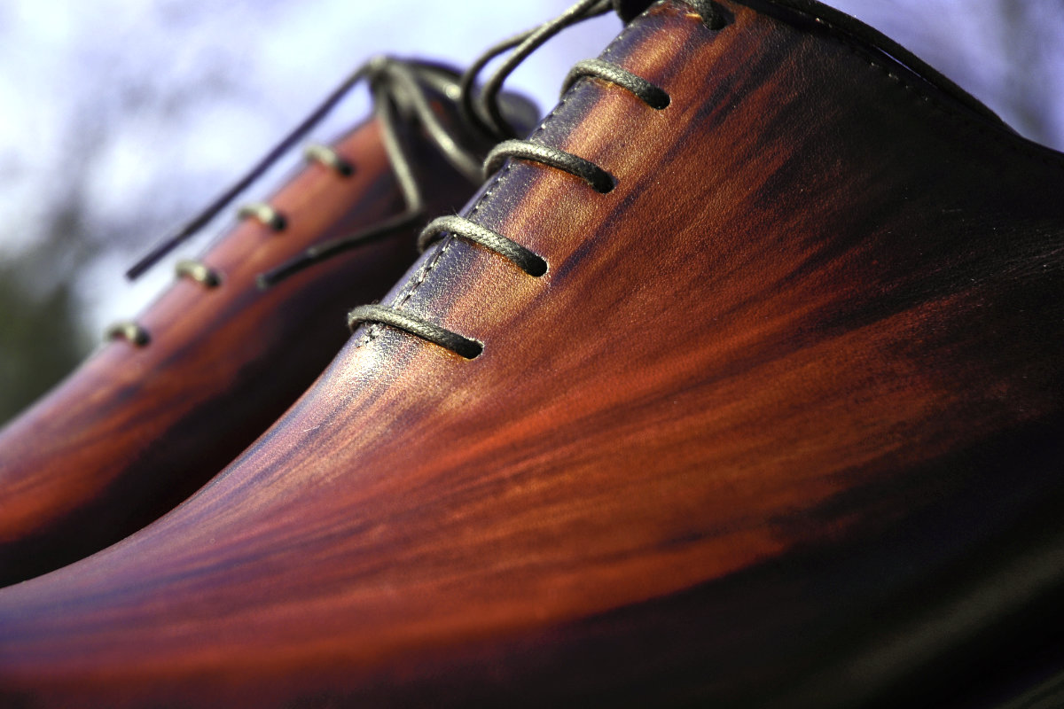 Ručně šité rámové boty na zakázku Oxford Wholecut s ručním barvením 