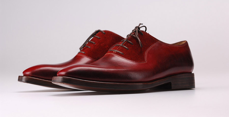 Ručně šité boty do rámu - Oxford s vloženými lýčky z broušené kůže