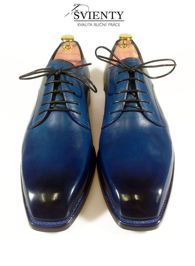 Ručně šité boty do rámu - Derby ručně dobarvená, zatmavená špička