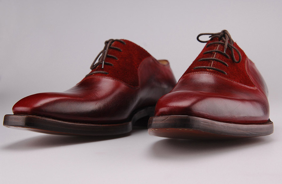 Ručně šité boty do rámu - Oxford s vloženými lýčky z broušené kůže