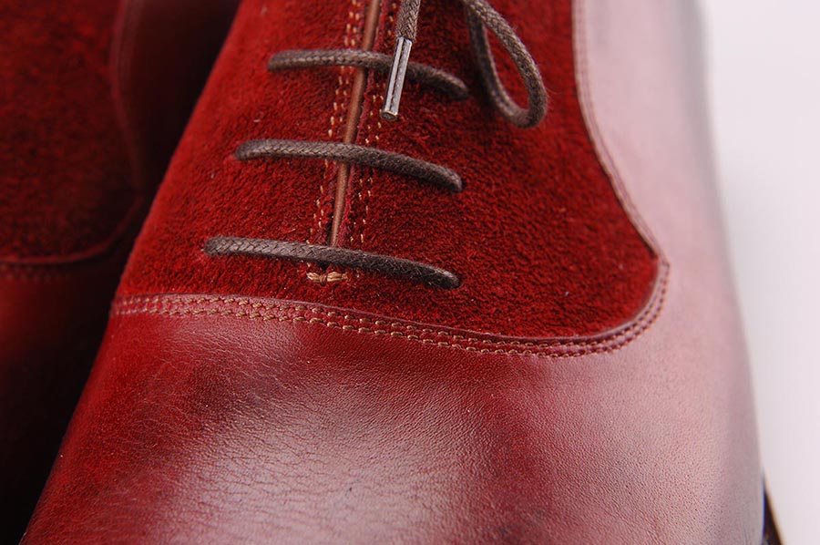 Ručně šité boty do rámu - Oxford s vloženými lýčky z broušené kůže