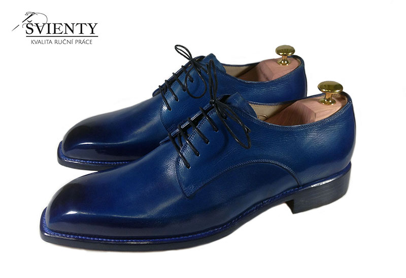 Ručně šité boty do rámu - Derby ručně dobarvená, zatmavená špička
