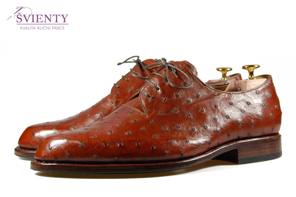 Ručně šité boty do rámu - Derby wholecut kůže - pštros