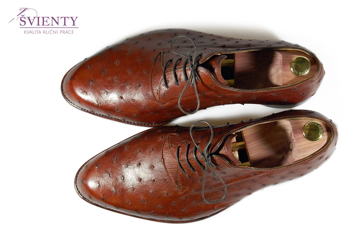 Ručně šité boty do rámu - Derby wholecut kůže - pštros