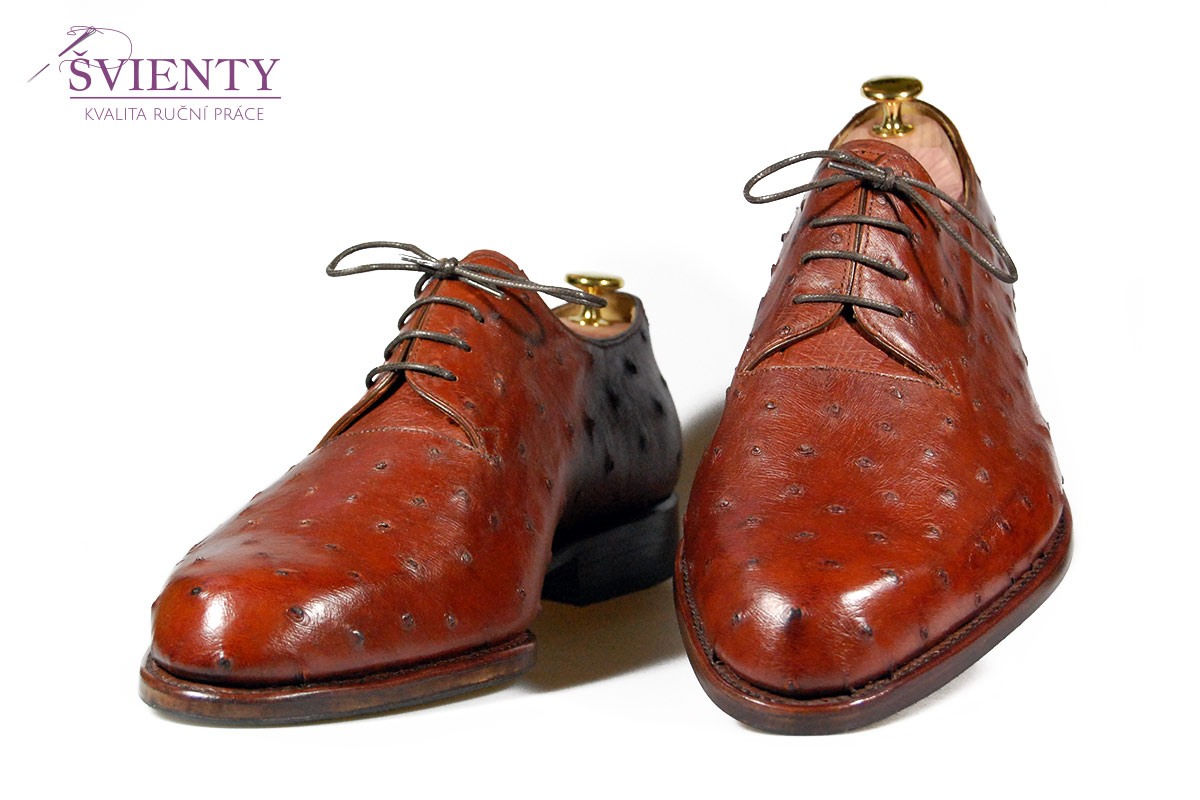 Ručně šité boty do rámu - Derby wholecut kůže - pštros