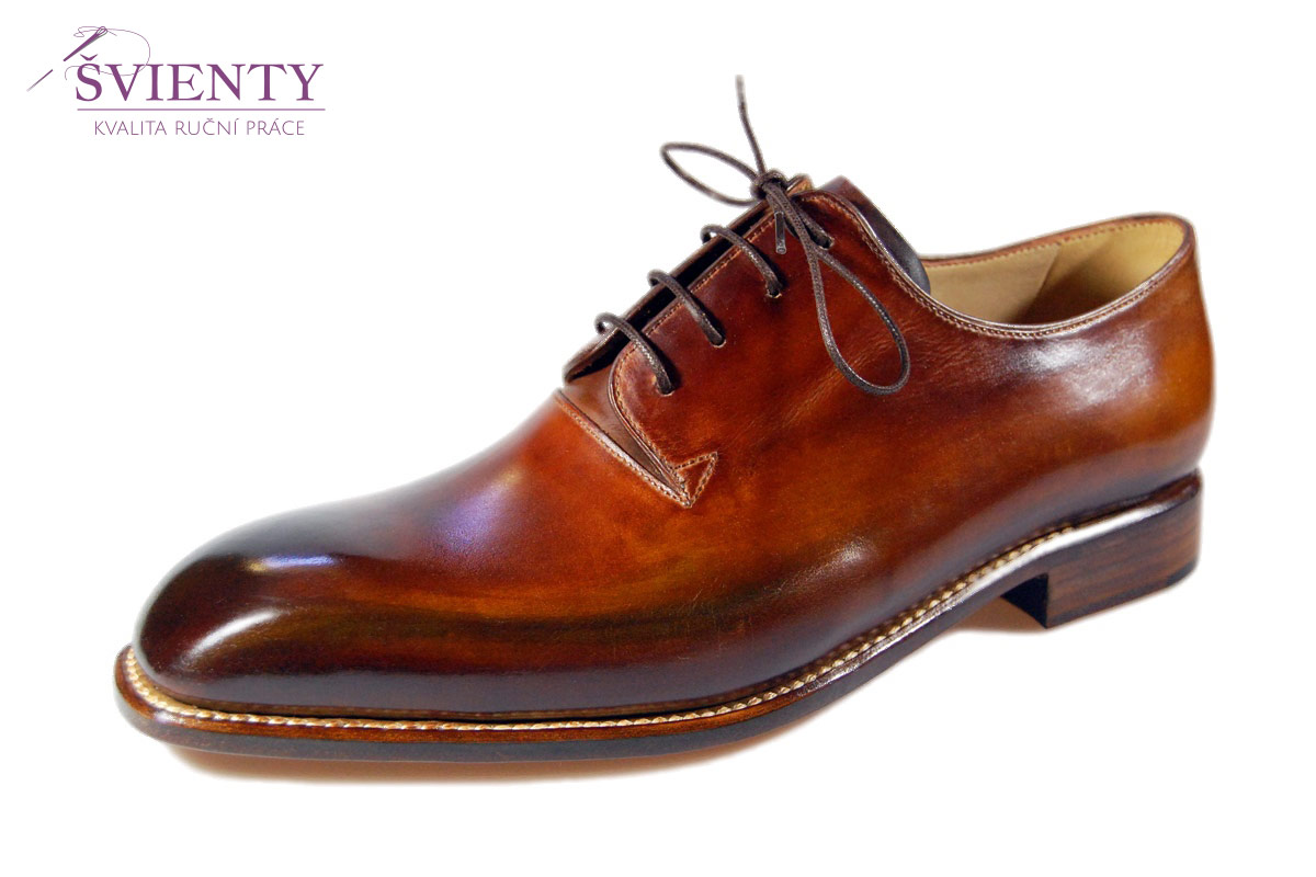 Ručně šité boty do rámu - Derby wholecut s ručním dobarvením