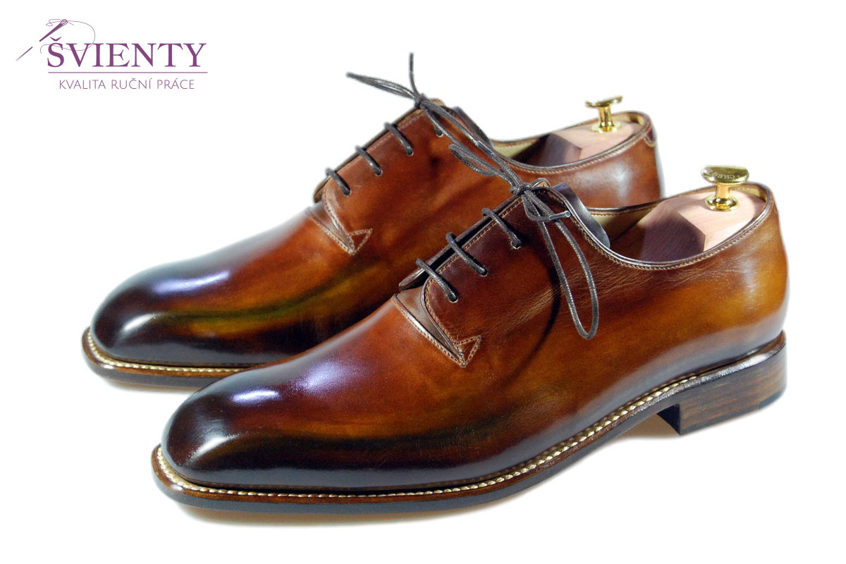 Ručně šité boty do rámu - Derby wholecut s ručním dobarvením
