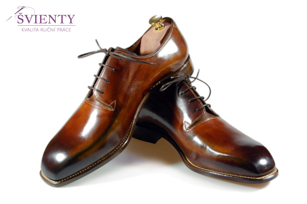 Ručně šité boty do rámu - Derby wholecut s ručním dobarvením