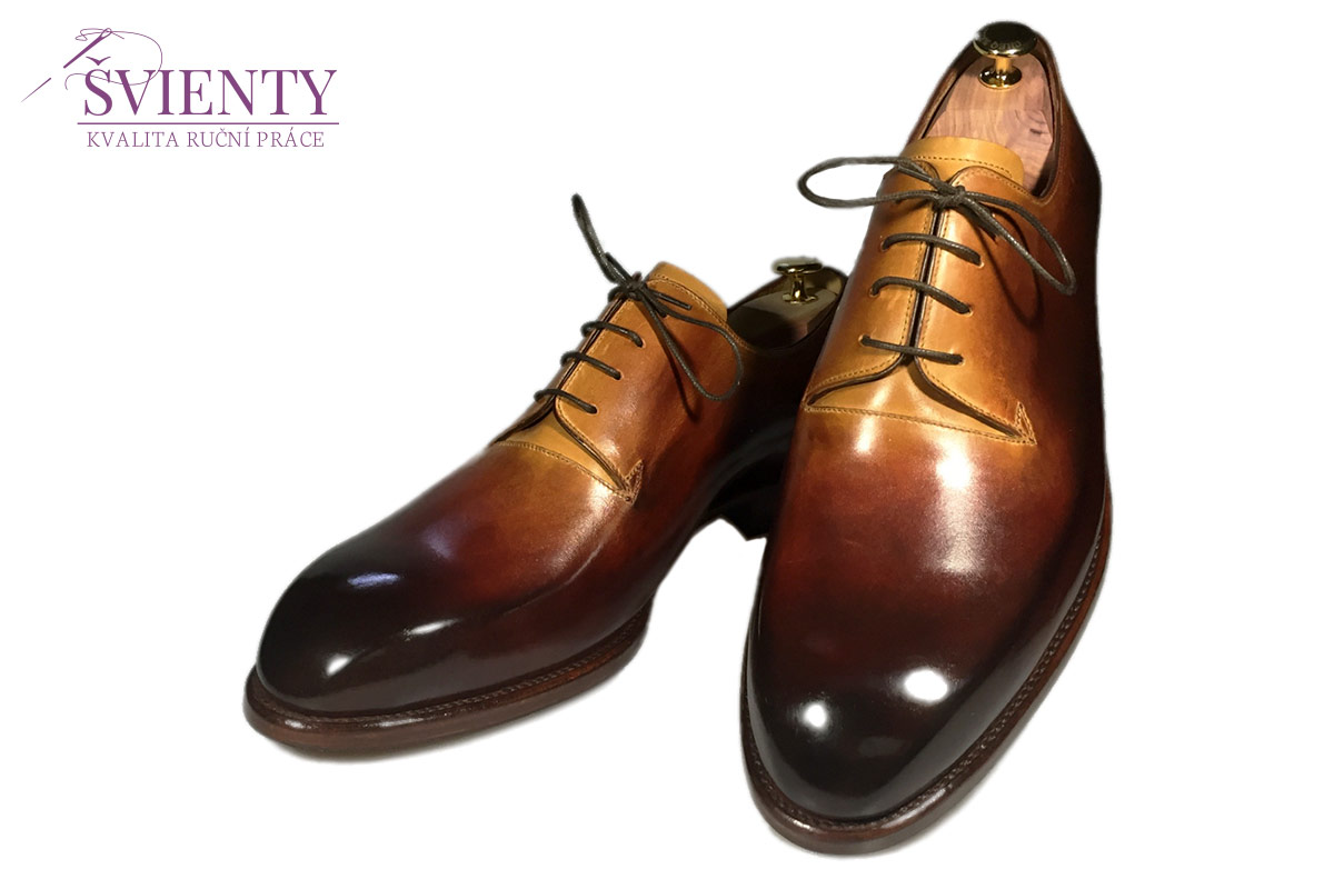 Ručně šité boty do rámu - Elegantní Derby Wholecut s ručním dobarvením