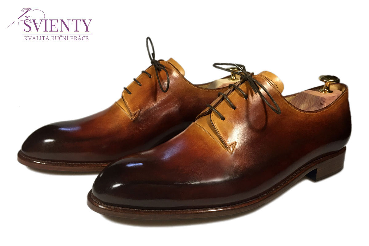 Ručně šité boty do rámu - Elegantní Derby Wholecut s ručním dobarvením