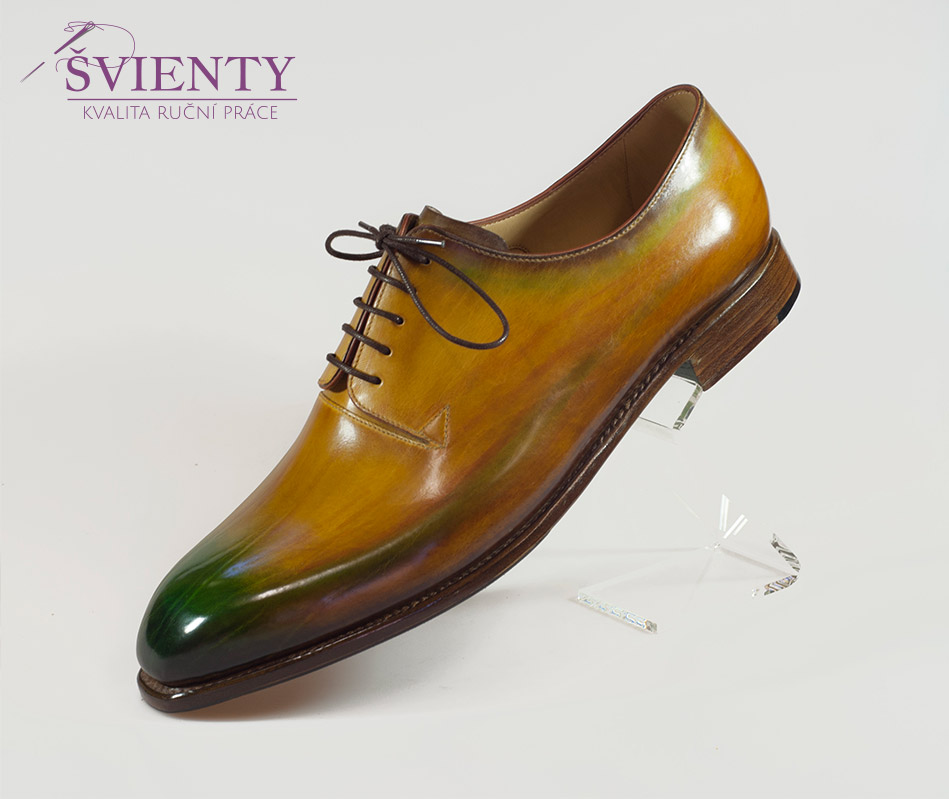 Ručně šité boty do rámu - Derby wholecut se zajímavým prolínáním barev