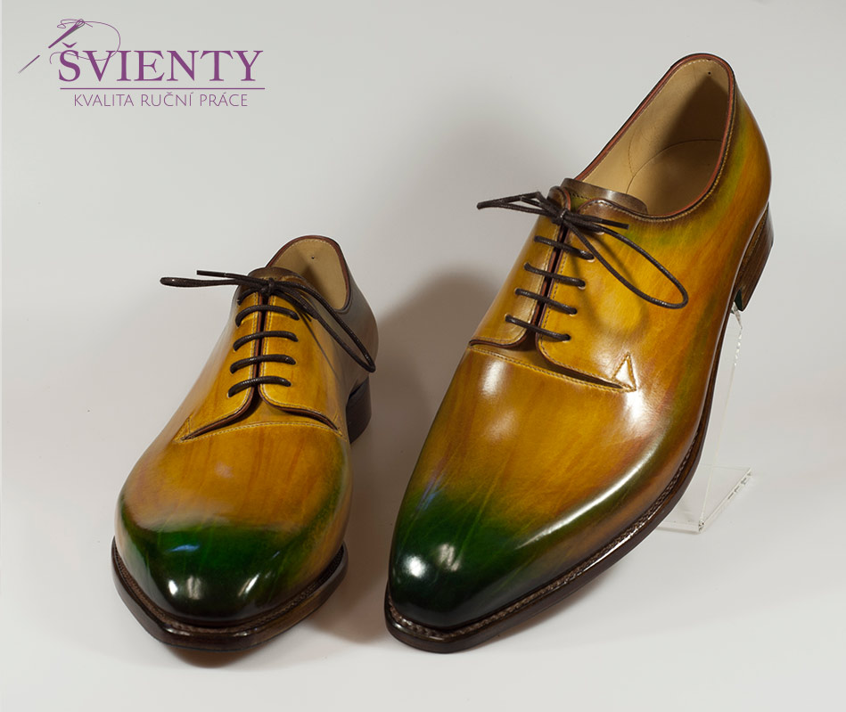 Ručně šité boty do rámu - Derby wholecut se zajímavým prolínáním barev