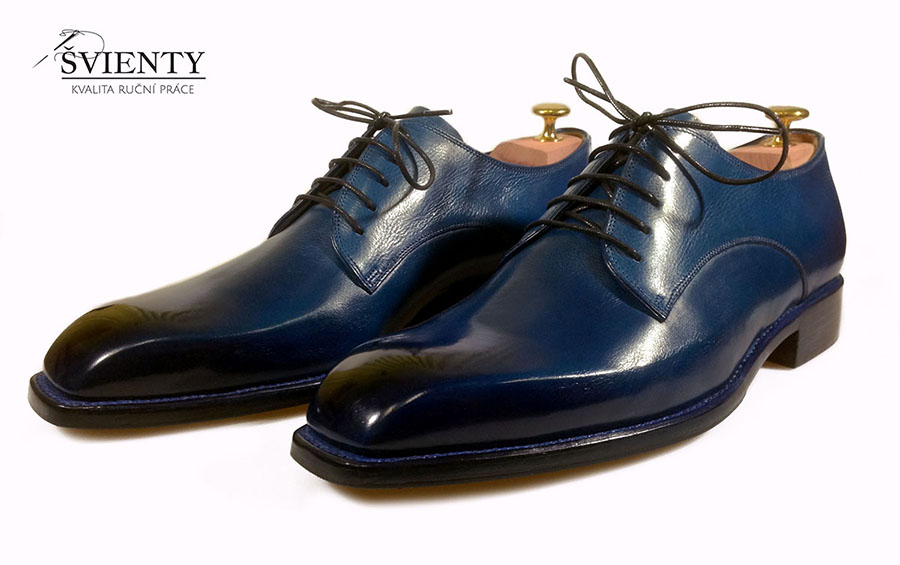 Ručně šité boty do rámu - Derby ručně dobarvená, zatmavená špička