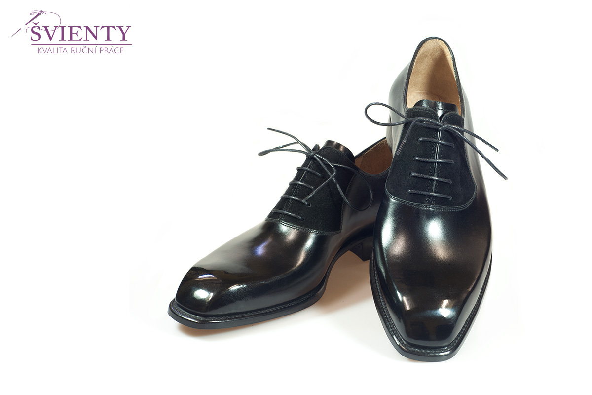Ručně šité boty do rámu - Oxford s vloženými lýčky z broušené kůže