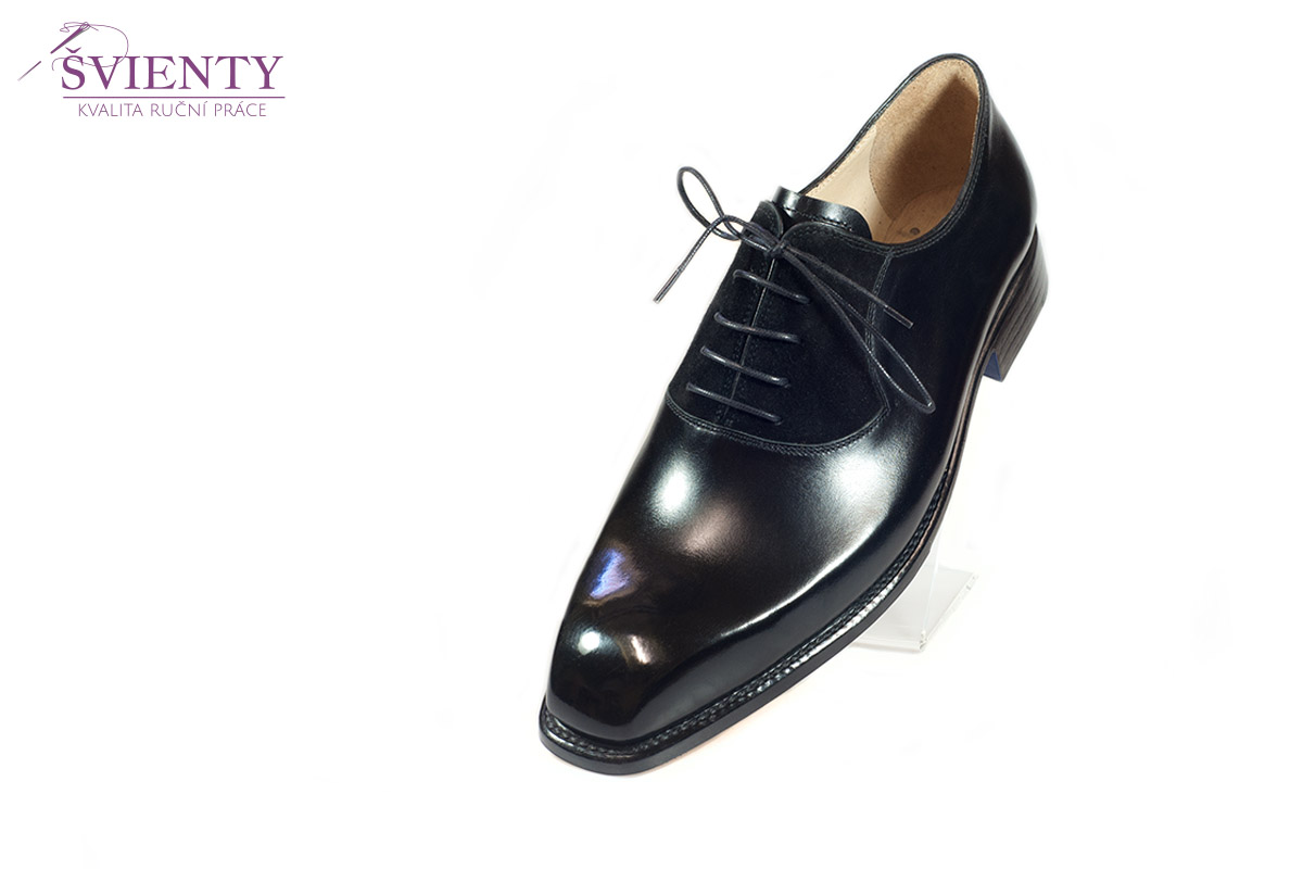 Ručně šité boty do rámu - Oxford s vloženými lýčky z broušené kůže