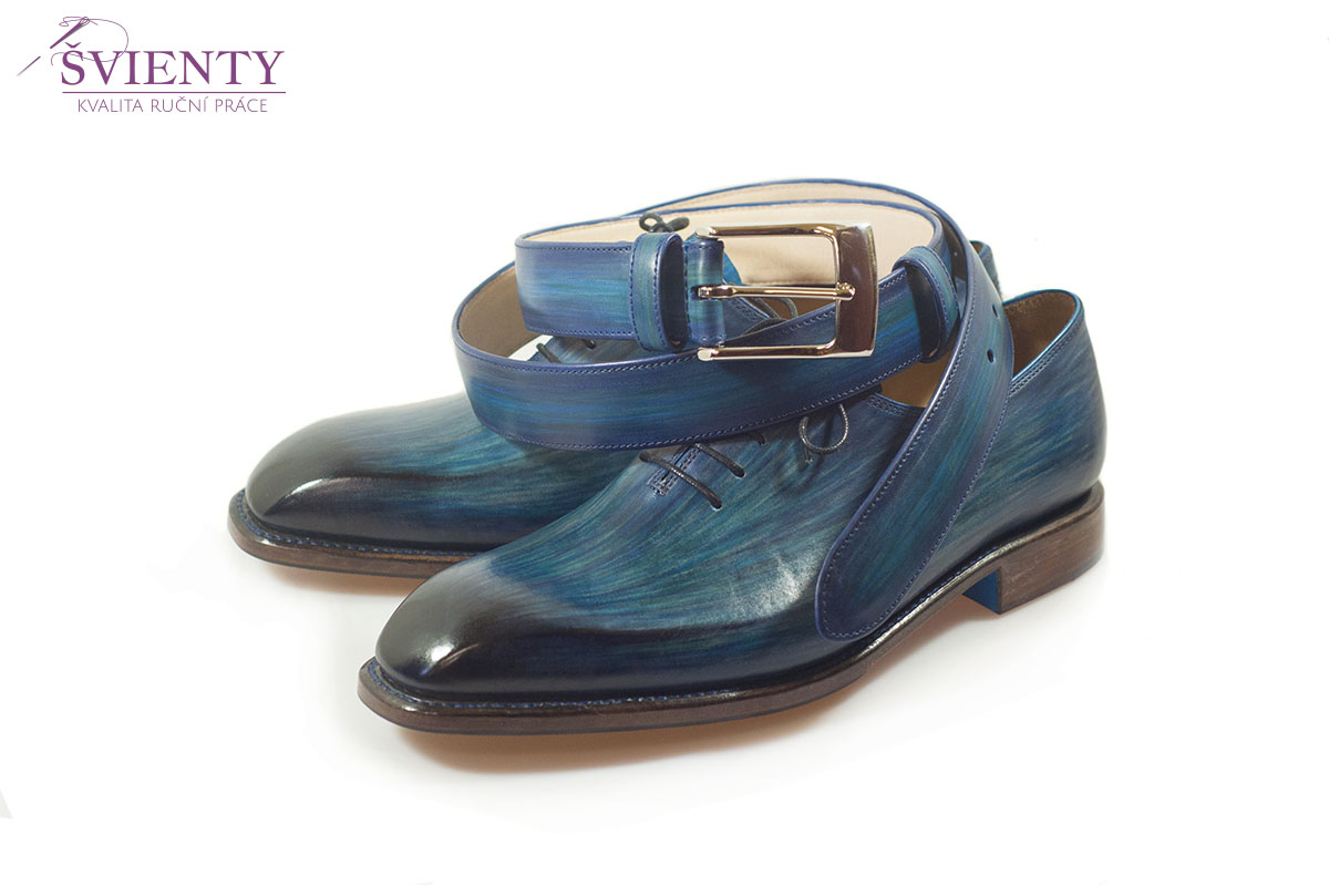 Ručně šité boty do rámu - Oxford Wholecut s ručním barvením a opaskem