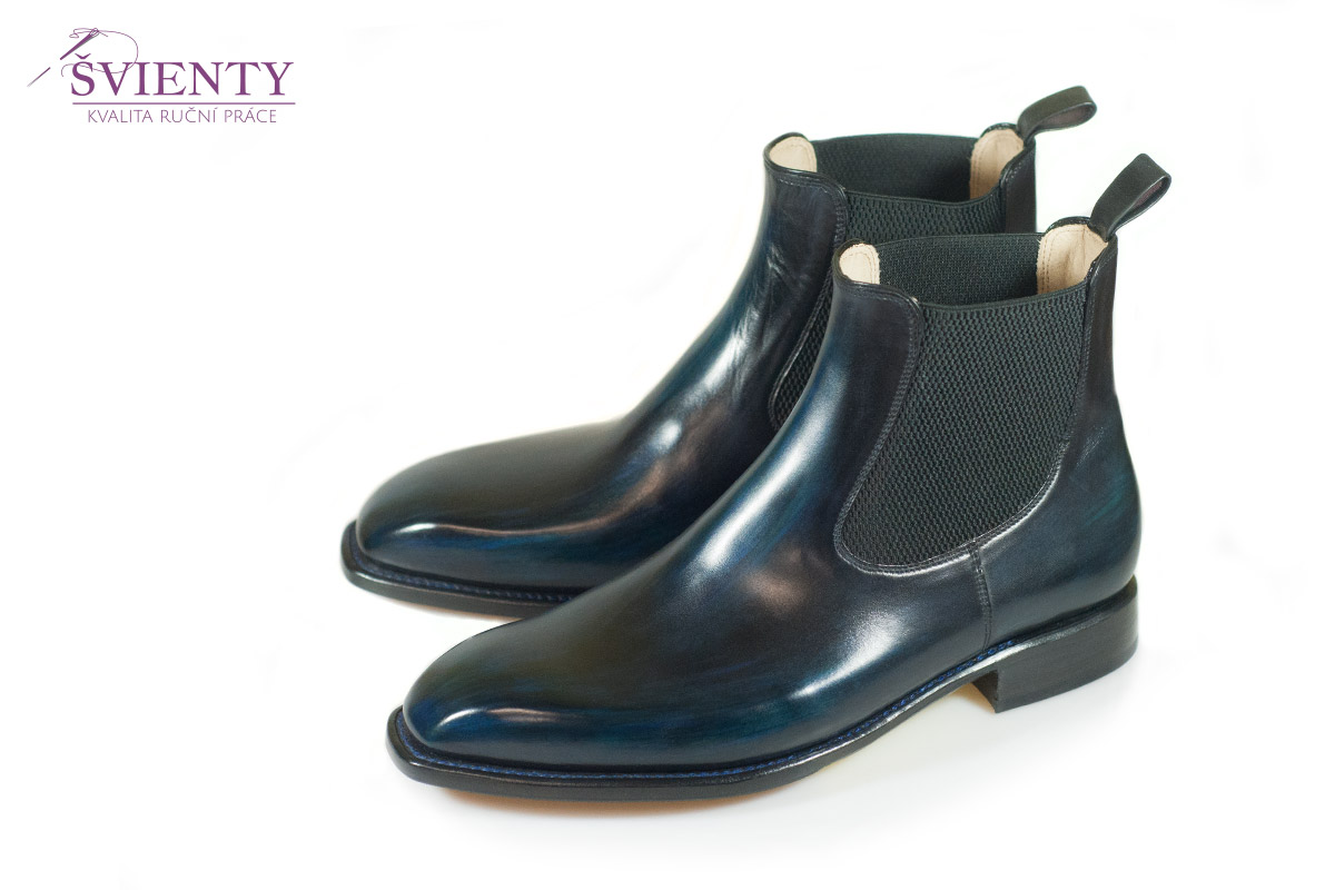 Ručně šité boty do rámu - Chelsea (Pérka) s ručním dobarvením