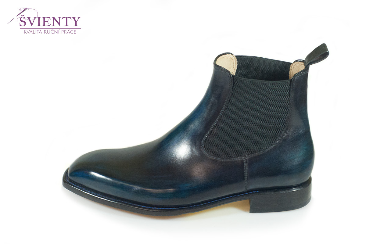 Ručně šité boty do rámu - Chelsea (Pérka) s ručním dobarvením