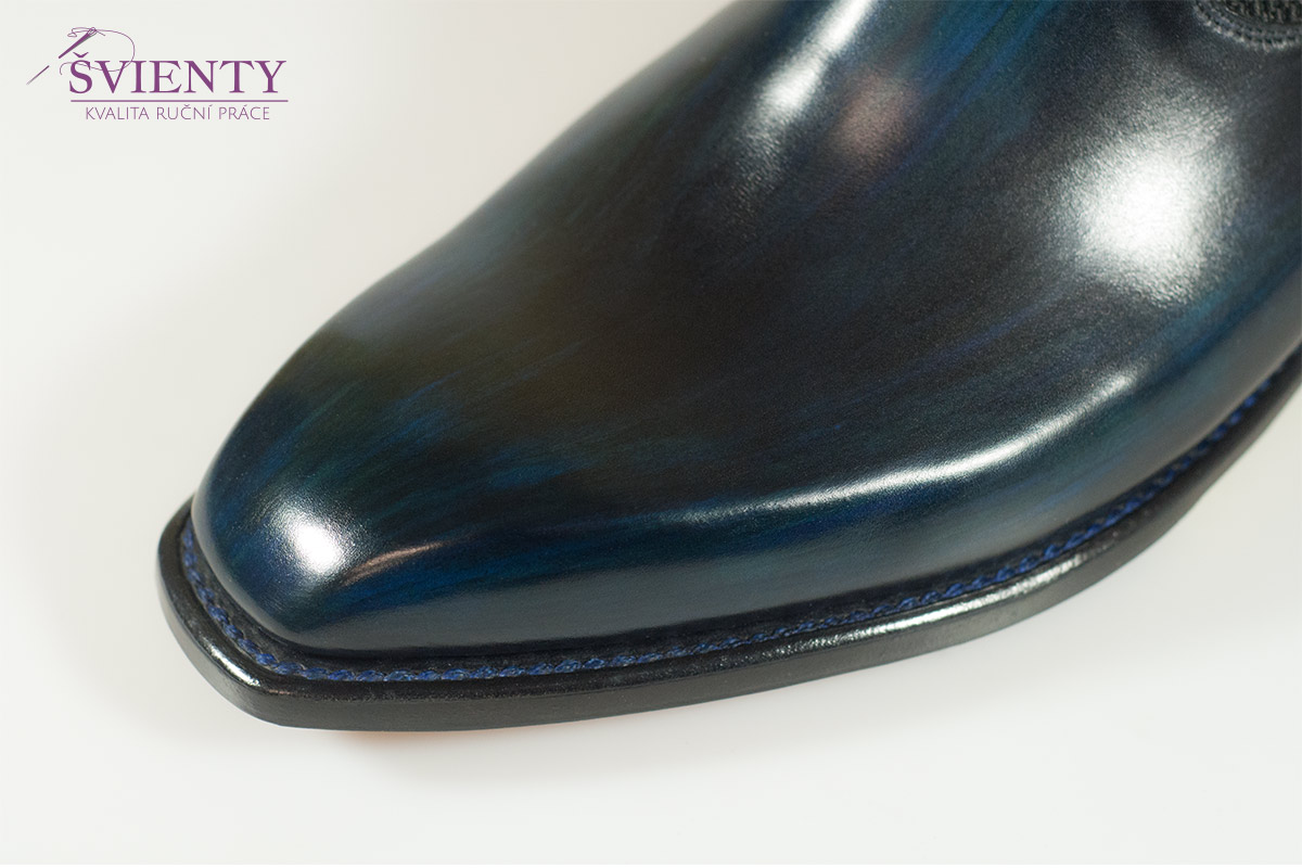 Ručně šité boty do rámu - Chelsea (Pérka) s ručním dobarvením