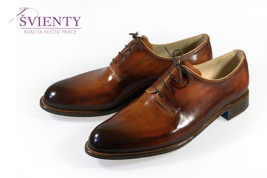 Ručně šité boty do rámu - Derby wholecut - tzv. Deltaslid s ručním barvením