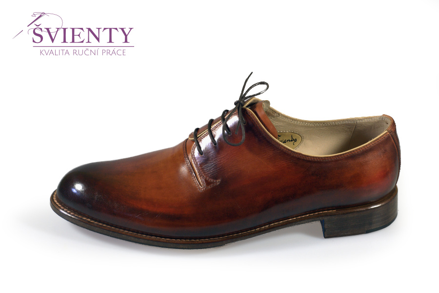 Ručně šité boty do rámu - Derby wholecut - tzv. Deltaslid s ručním barvením